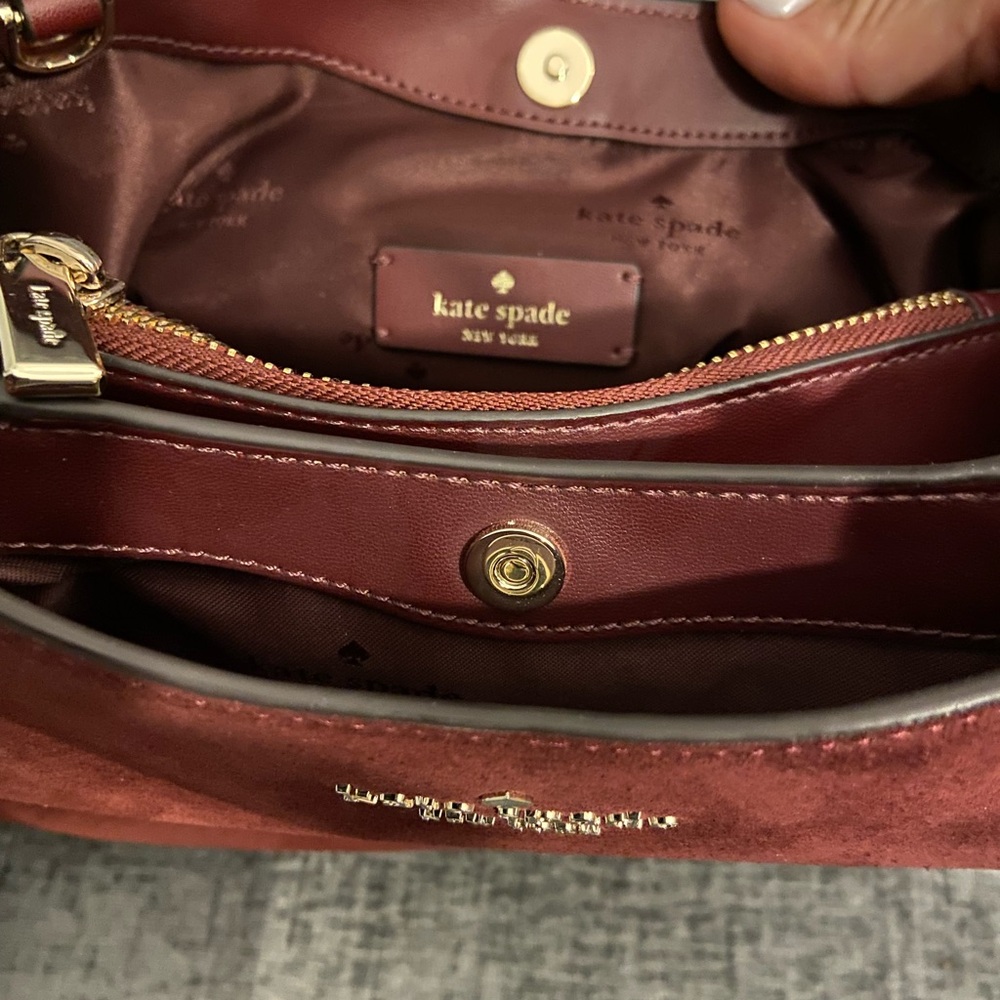 Kate Spade Dark Merlot Suede Satchel
Measurements: Length 9.88  Height 8 - Picture 12 of 12